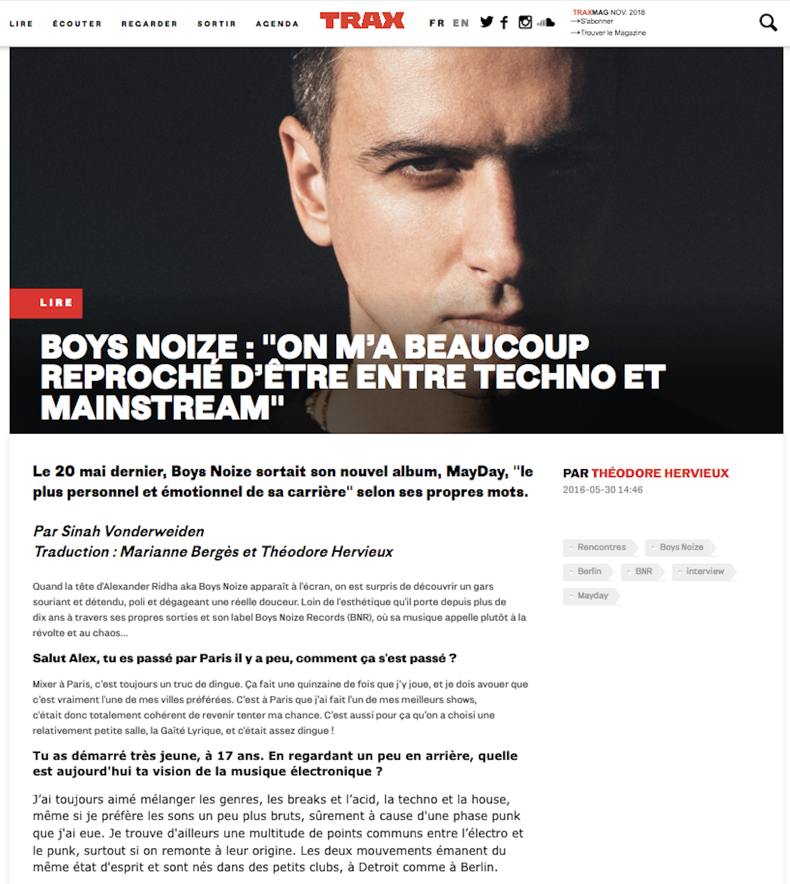 Portfolio Sinah Vonderweiden: Interview mit Boys Noize beim Trax Magazine
