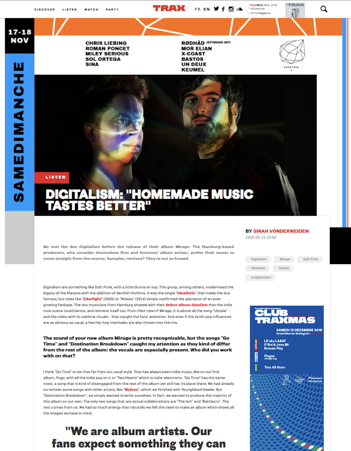 Portfolio Sinah Vonderweiden: Interview mit Digitalism beim Trax Magazine